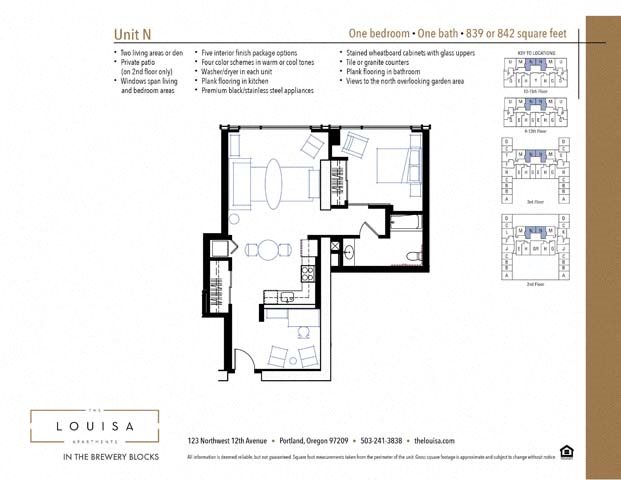 1 Bed 1 Bath (N) Floor Plan 1 Bed 1 Bath (N) Floor Plan at The Louisa Apartments in Portland, Oregon